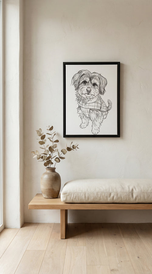 Dein Hund als zeitloses Kunstwerk – Schwarz-Weiß Leinwanddruck Gerahmt